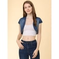 thumbnail image 3 of Cárdigan De Mezclilla Corto Casual Para Mujer Chaqueta De Mezclilla Con Manga Casquillo Y Corte Entallado Azul L, 3 of 6