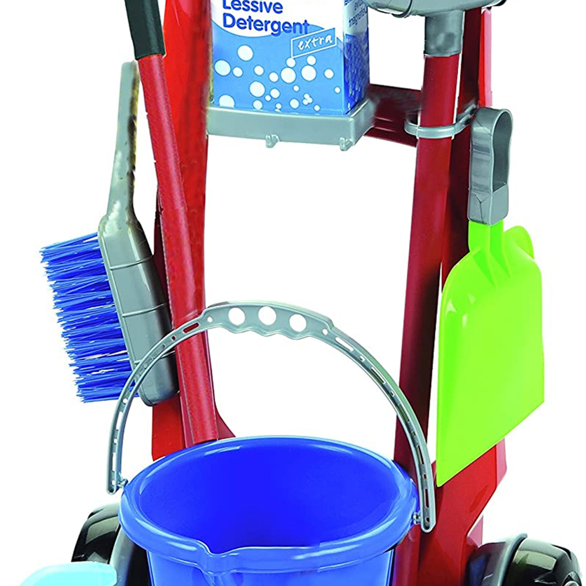 Theo Klein: Cleaning Trolley Set - Kid's 8 Piece Toy Set Includes: Trolley, Bucket, Mop, Broom, Dustpan w/ Brush, Bottle & Detergent Box, Kids Pretend Play, Ages 3+ - image 3 of 5