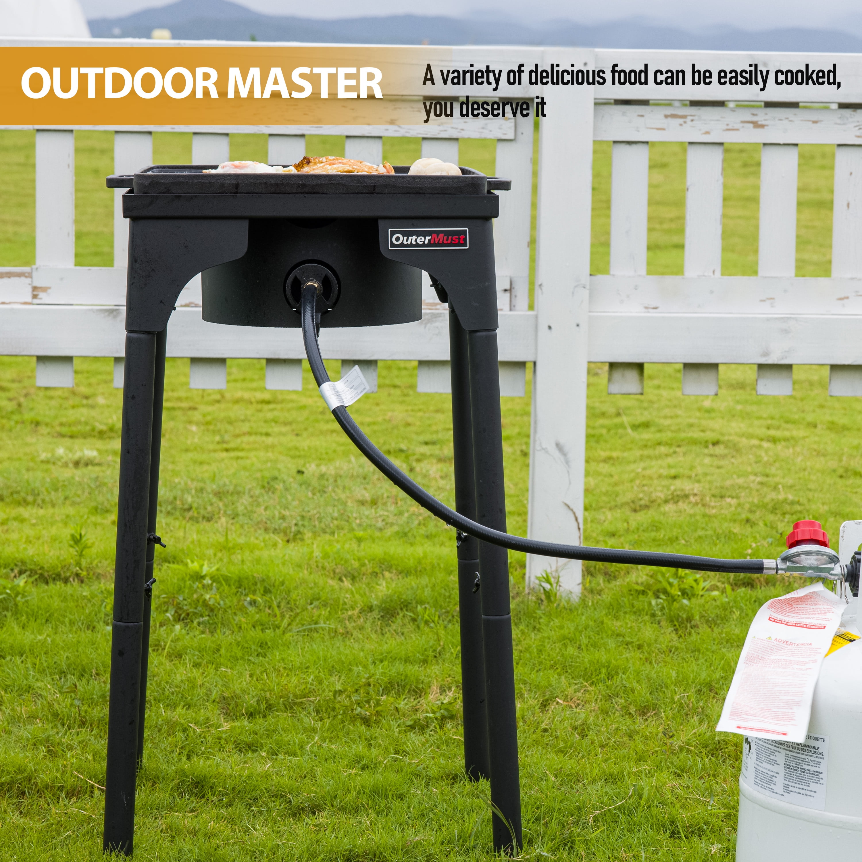 OuterMust Outdoor Propane Burner Camping Stove Gas Burner with Adjustable Legs Ideal for Camping, Home Brewing, Turkey Frying and Maple Syrup Boiling