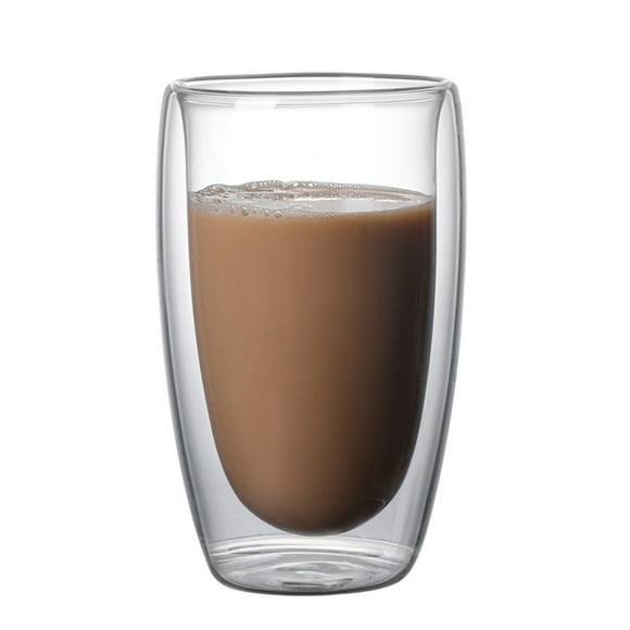 Double Wall Insulated Glass Coffee Cup - High Temperature Resistant Beverage Tumbler for Hot/Cold Drinks, Transparent Heatproof Mug for Home/Office (16Oz Capacity)