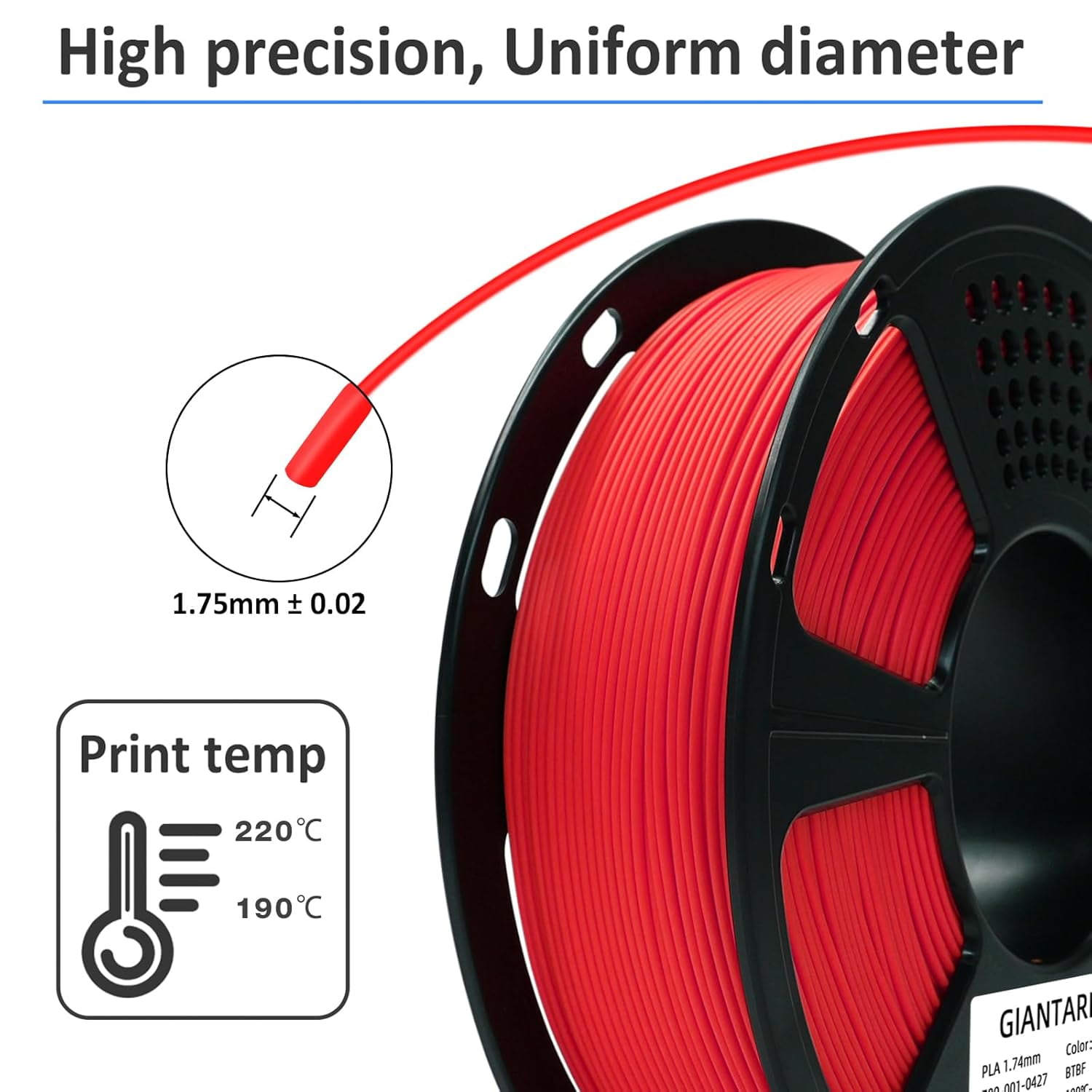 3D Printer Filament, Red Pla Filament, 1Kg(2.2lbs) Spool, 1.75mm Dimension Accuracy +/- 0.03mm, 3D Printing Filament