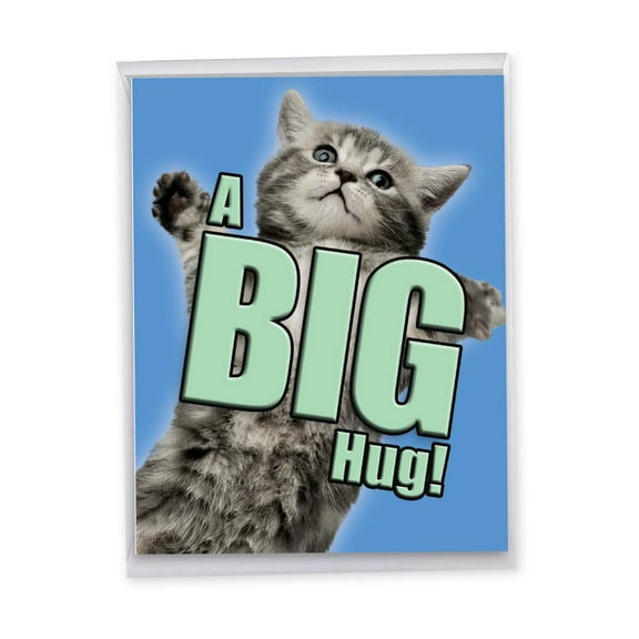 1 Big Get Well Card (8.5 x 11 Inch) - Cat a Big Hug J6614AGWG