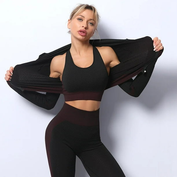 Conjuntos de ropa para ejercicio sin costuras para mujer ropa deportiva para Yoga chandal mallas y sujetador deportivo elastico Fitness 2 3 Uds