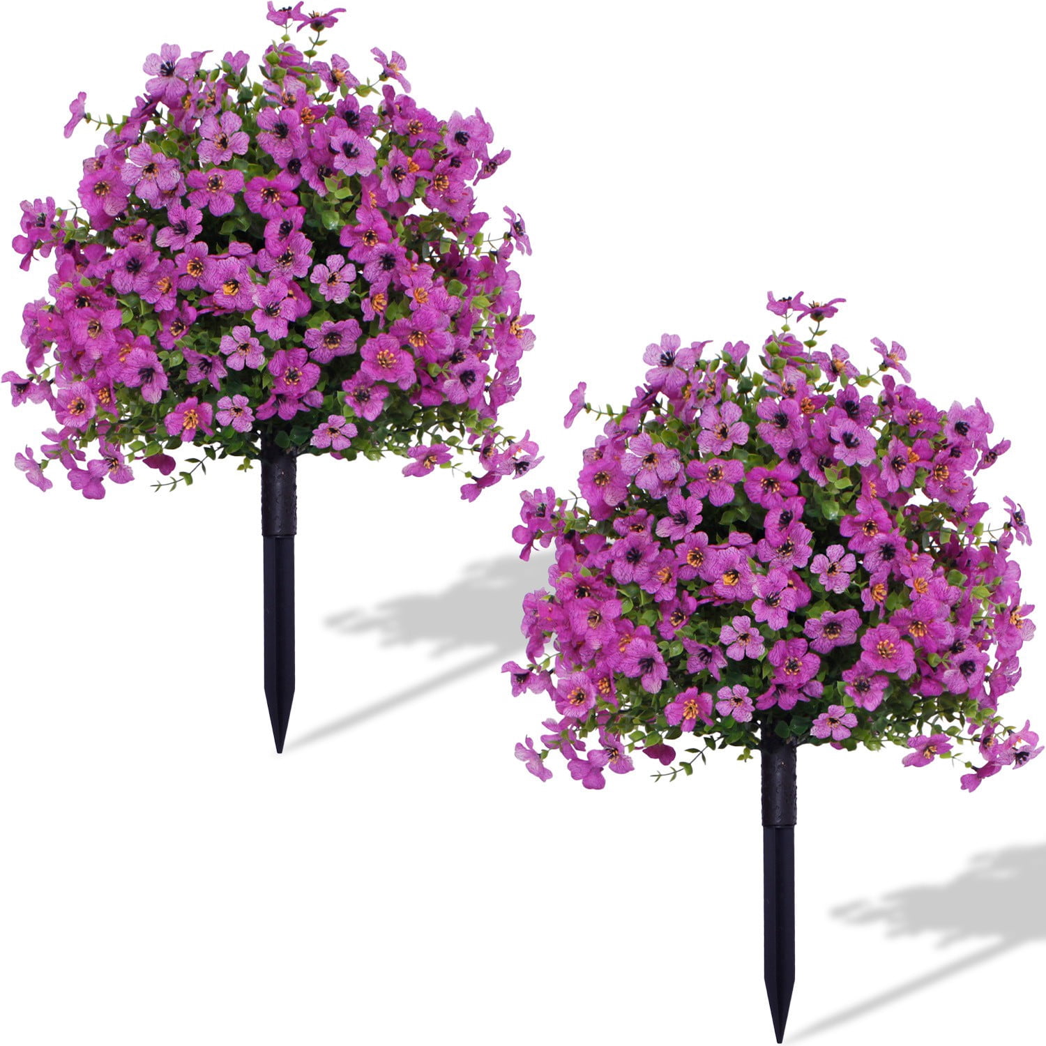 IMossad 22in Artificial Violets Flowers with Ground Spikes - Outdoor Fake Shrubs for Garden, Porch, Patio - Fade-Resistant & Weatherproof