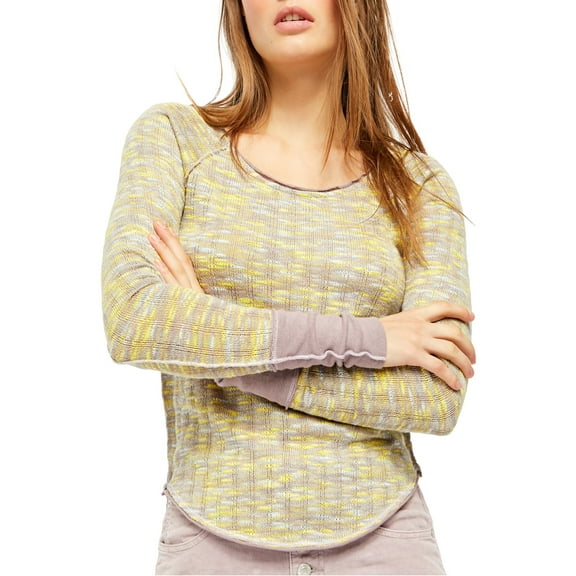 FREE PEOPLE Womens Light Purple Printed Long Sleeve Scoop Neck T-Shirt S