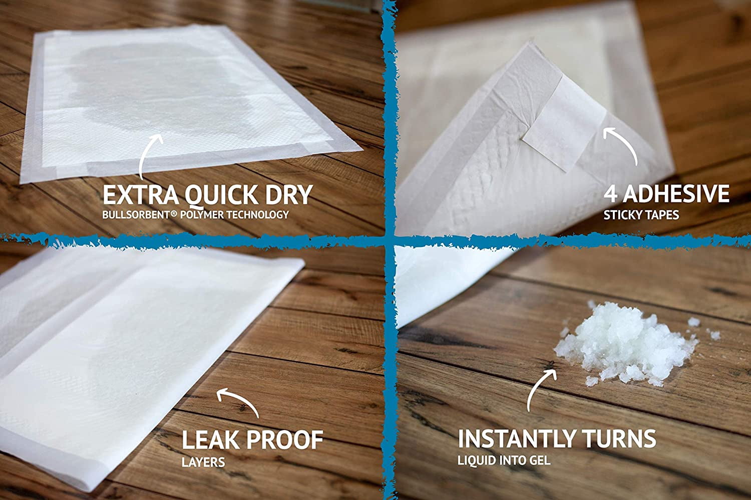 Bulldogology Puppy Pee Pads Xl with Adhesive Sticky Tape - Extra Large Dog Training Wee Pads (24x35) 6 Layers with Extra Quick-Dry Bullsorbent Polymer Tech (180-Count)