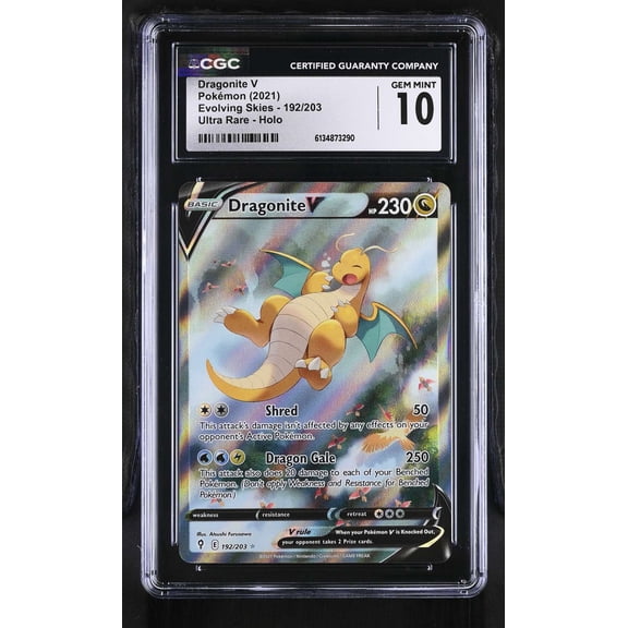 Collectible Graded 10 CGC 2021 Pokemon SWSH Evolving Skies Dragonite V Holo Ultra Rare 192/203