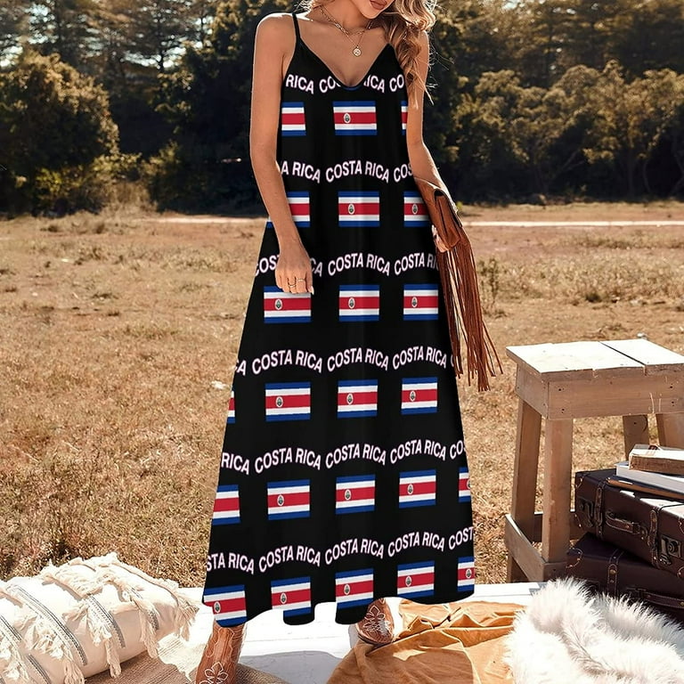 State Flag of Costa Rica Women s Sling Dress Casual Loose Swing