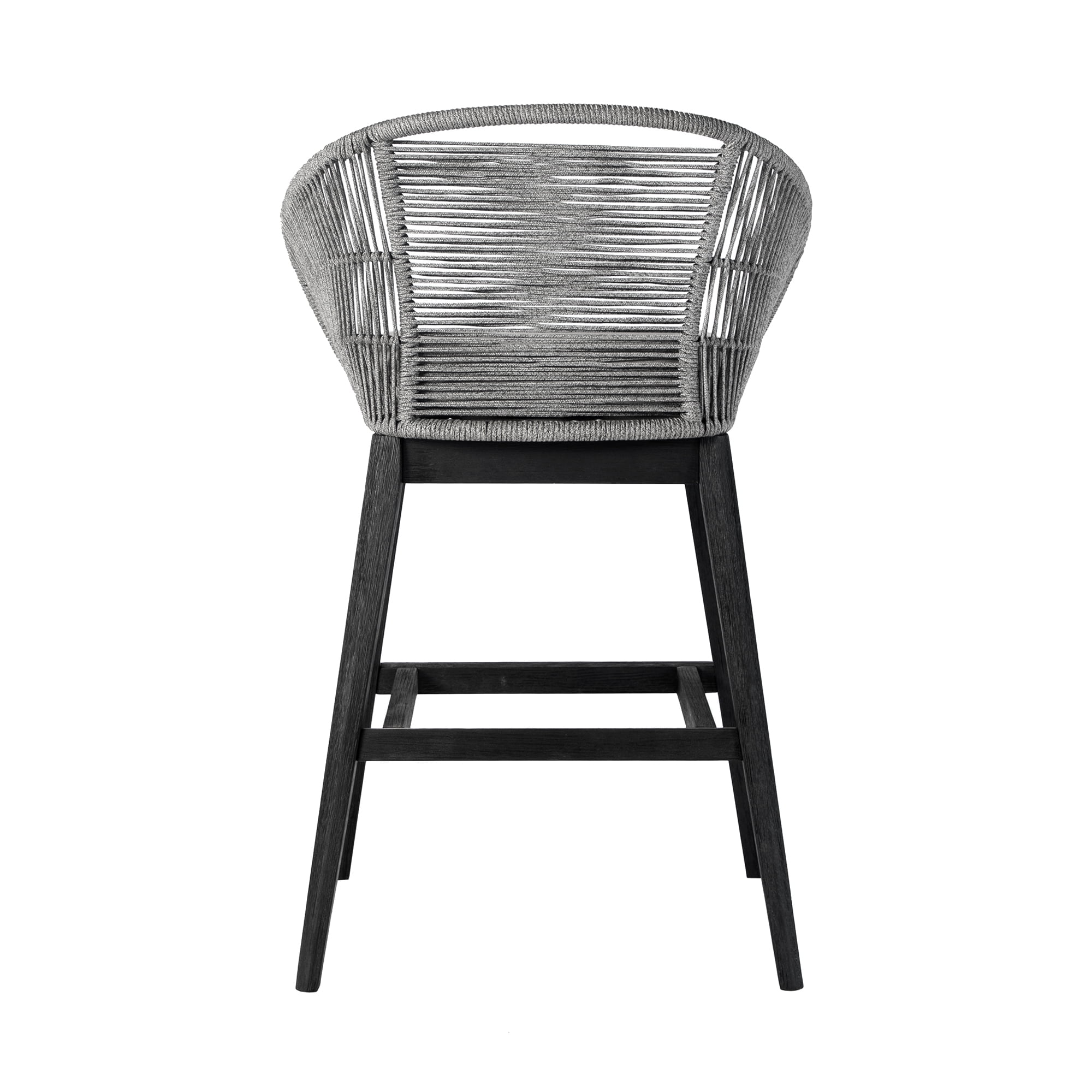 Tutti Frutti Indoor Outdoor Bar Height Bar Stool in Black Brushed Eucalyptus Wood with Gray Rope - Set of 2