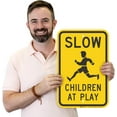 thumbnail image 3 of 8 x 12 inch “Slow - Children at Play” Metal Sign, Screen Printed, 63 mil Laminated Rustproof Aluminum, Black and Yellow, 3 of 5