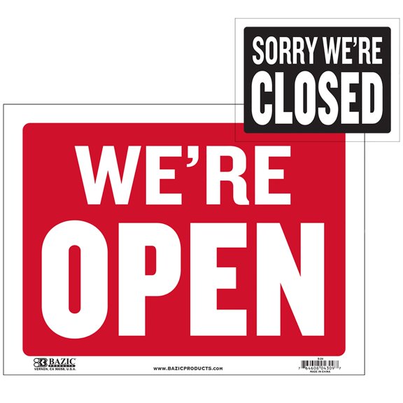 BAZIC 9" X 12" Open & Closed Sign, Double Sides Plastic Vinyl Signs, Business Store Office Door Window Restaurants Bars Retail Salon Shops, Waterproof Indoor Outdoor, 1-Pack