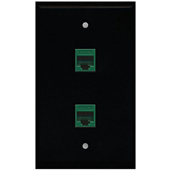 RiteAV - Black 2 Port Cat6 Ethernet Green Wall Plate