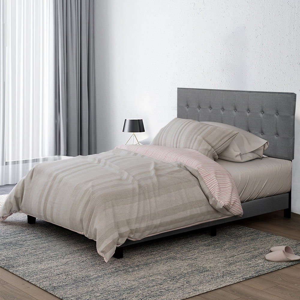 Gray Bed Frame, Modern HighEnd Full Size Bed Frame with Headboard