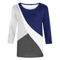 thumbnail image 4 of GERsome Women's Round Neck Color Block Stripe T-Shirt 3/4 Sleeve Slim Fit Soft Breathable Comfy Tee Shirts, 4 of 4