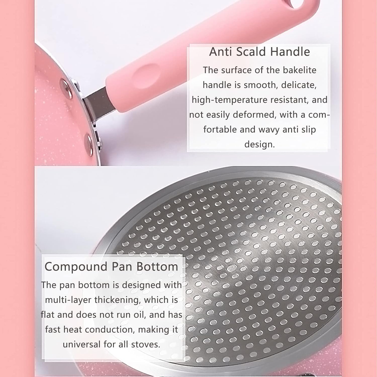 Nonstick Frying Pan Set, 3 Piece Pink Cookware with Non Stick Coating for All Stoves