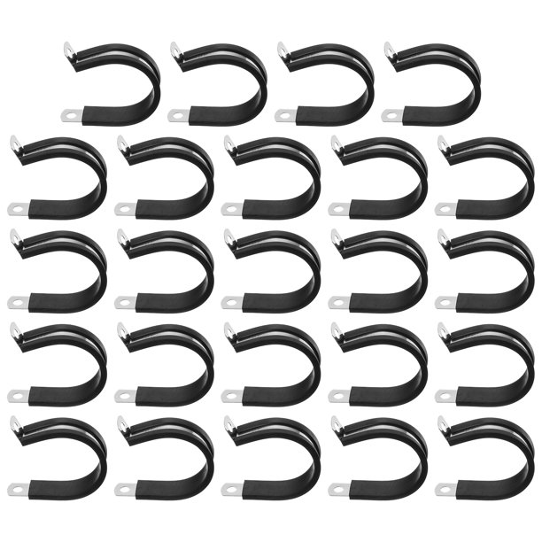 24 piezas de abrazadera de cable aislada con recubrimiento de goma de acero inoxidable de 35 mm (1-3/8") R-Tube Strap Clamp, negra