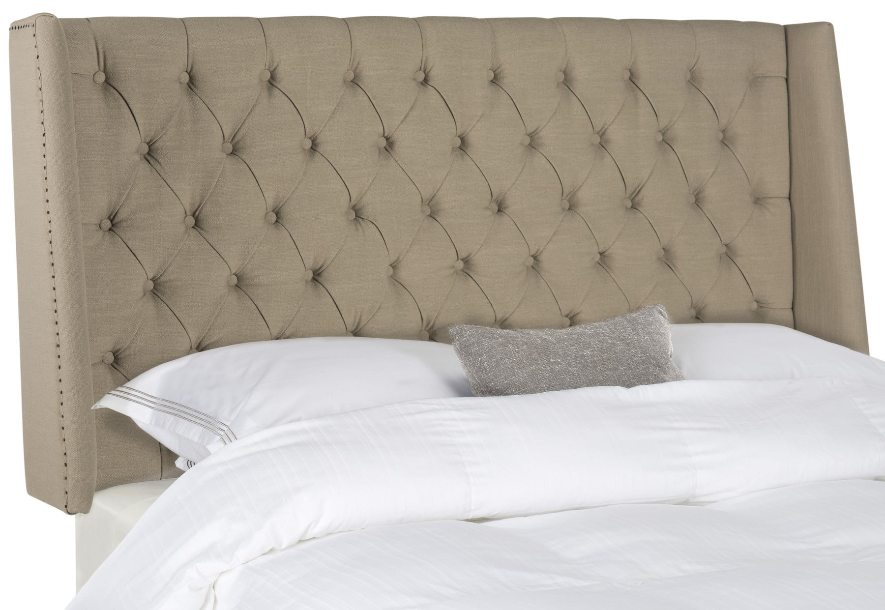 SAFAVIEH London Retro Winged Tufted Headboard with Flat Nail Heads, Queen, True Taupe