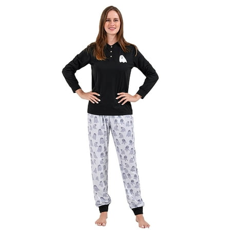 

KBKYBUYZ Parent-child Warm Halloween Set Printed Home Wear Pajamas Two-piece Mom Set