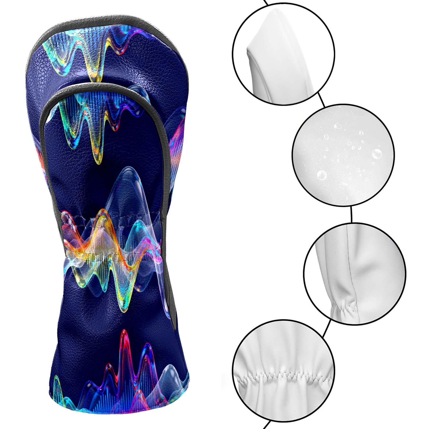 Golf Club Covers, Blue SoundWave Premium PU Leather Driver Hybrid Putter Head Covers with Velvet Lining, Waterproof Golf Gifts for Men Women
