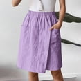 thumbnail image 5 of Knee Length Shorts for Women Summer Casual Cotton Linen Lightweight Elastic Waist Wide Straight Leg Skorts with Pockets, 5 of 7
