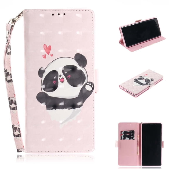 Galaxy Note 9 Case, Note 9 Case, Allytech 3D PU Leather Protective Cover & Pocket Lanyard Wallet with Cards Holder, Support Kickstand Slim Case for Samsung Galaxy Note 9, Pink Panda