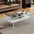 thumbnail image 4 of Tcbosik 2-Tier Coffee Table with Gray Tempered Glass Top, 38.3" Cocktail Table with Metal Legs, Center Table for Living Room, White, 4 of 7