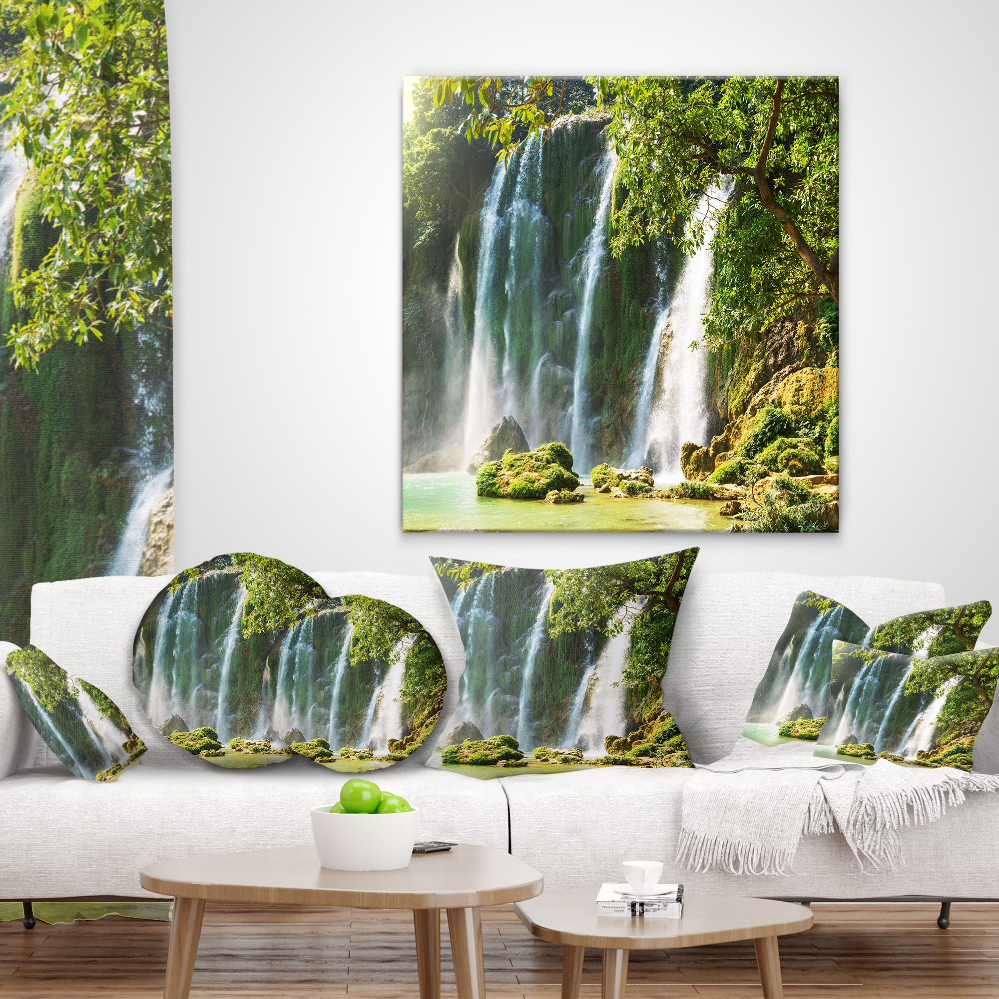 Designart Detian Waterfall in Vietnam - Landscape Printed Throw Pillow - 18x18