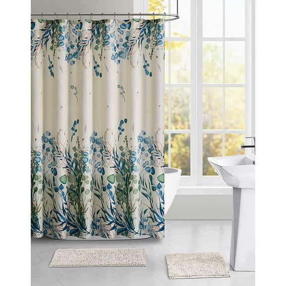 Serafina Home Floral Boho Shower Curtain for Bathroom: Free Spirit Botanical Design, Sunlight Yellow Green Blue White