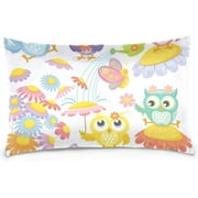 Wellsay Colorful Spring Owls Velvet Oblong Lumbar Plush Throw Pillow Cover/Shams Cushion Case - 20x36in - Decorative Invisible Zipper Design for Couch Sofa Pillowcase Only