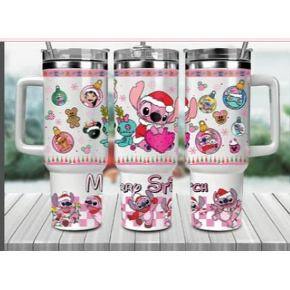 40oz Stainless Steel Tumbler with Christmas Stitch theme