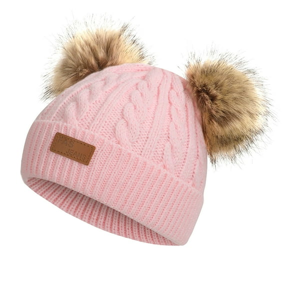 Kids Winter Beanie Hat Warm Knit Thick Ski Cap With PomPom For Girls Boys
