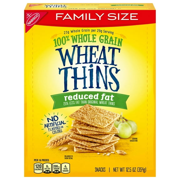 Wheat Thins Reduced Fat Whole Grain Wheat Crackers, Family Size, 12.5 oz (Pack of 6)