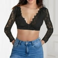thumbnail image 3 of Scyoekwg Long Sleeve Shirts for Women Lace Crop Top Mesh V Neck Plus Size Tops Solid Lightweight Trendy Short Top (Black,XXXXXL), 3 of 4