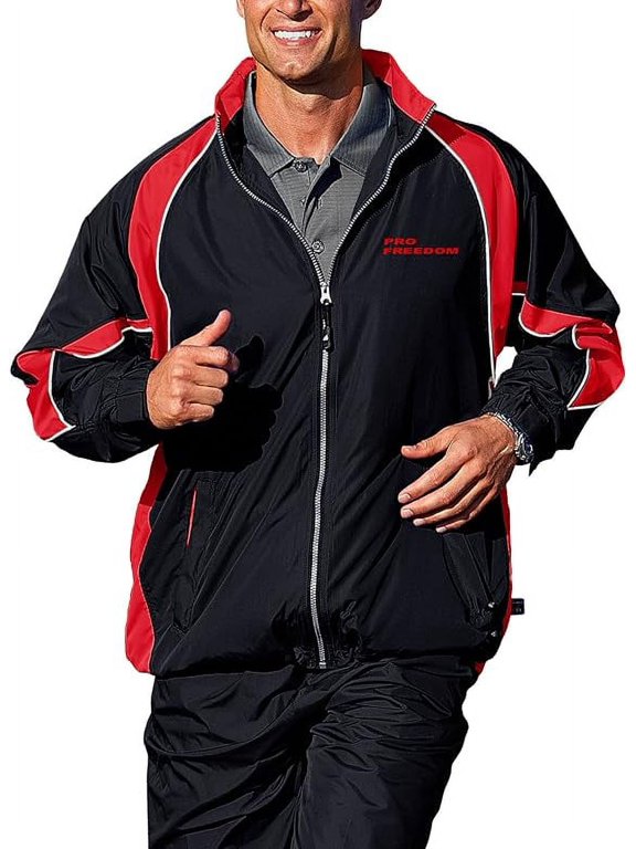Men's Pro Freedom Warm Up Jacket (Medium, Black & Deep Red)