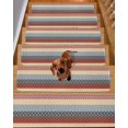 thumbnail image 2 of Boho Orange Stair Treads for Wooden Steps Indoor Runner Rug Carpet, Yellow Geometric Stripes Turquoise Bohemia 7 Pieces Peel and Stick Staircase Step Treads Covers Washable Throw Door Mats, 30"x8", 2 of 6