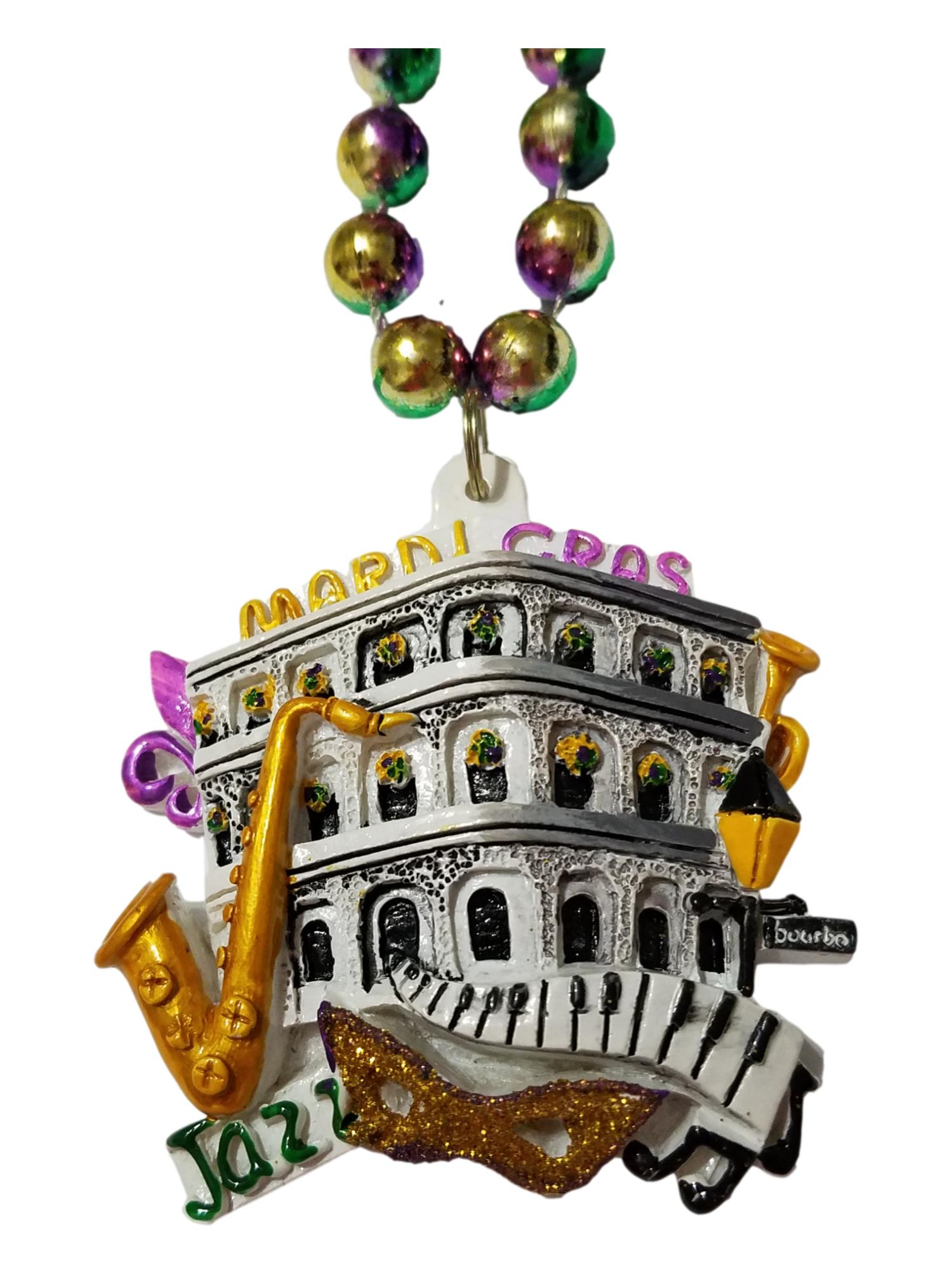 Mardi Gras Beads Necklace – Cathedral Street Car Masks Theme – Party Favor (Single)