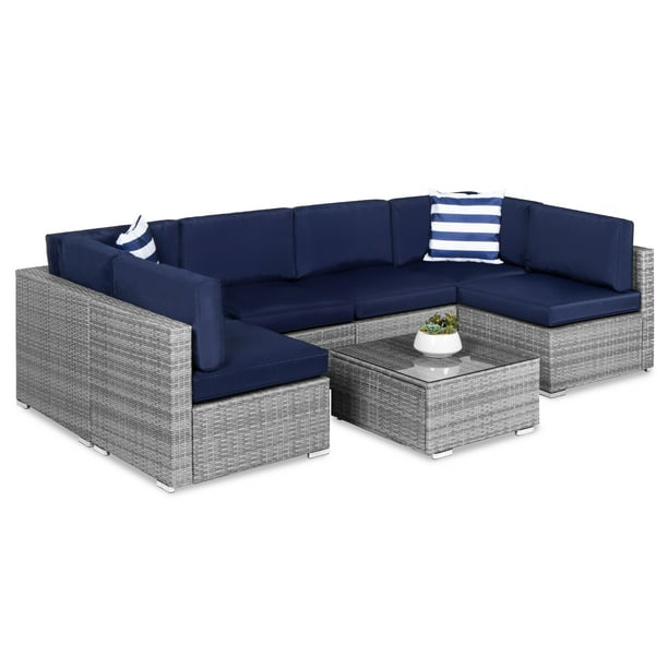 Best Choice Products 7 Piece Modular Outdoor Conversational Furniture Set Wicker Sectional Sofas W Cover Gray Navy Com - Best Outdoor Furniture Sectionals
