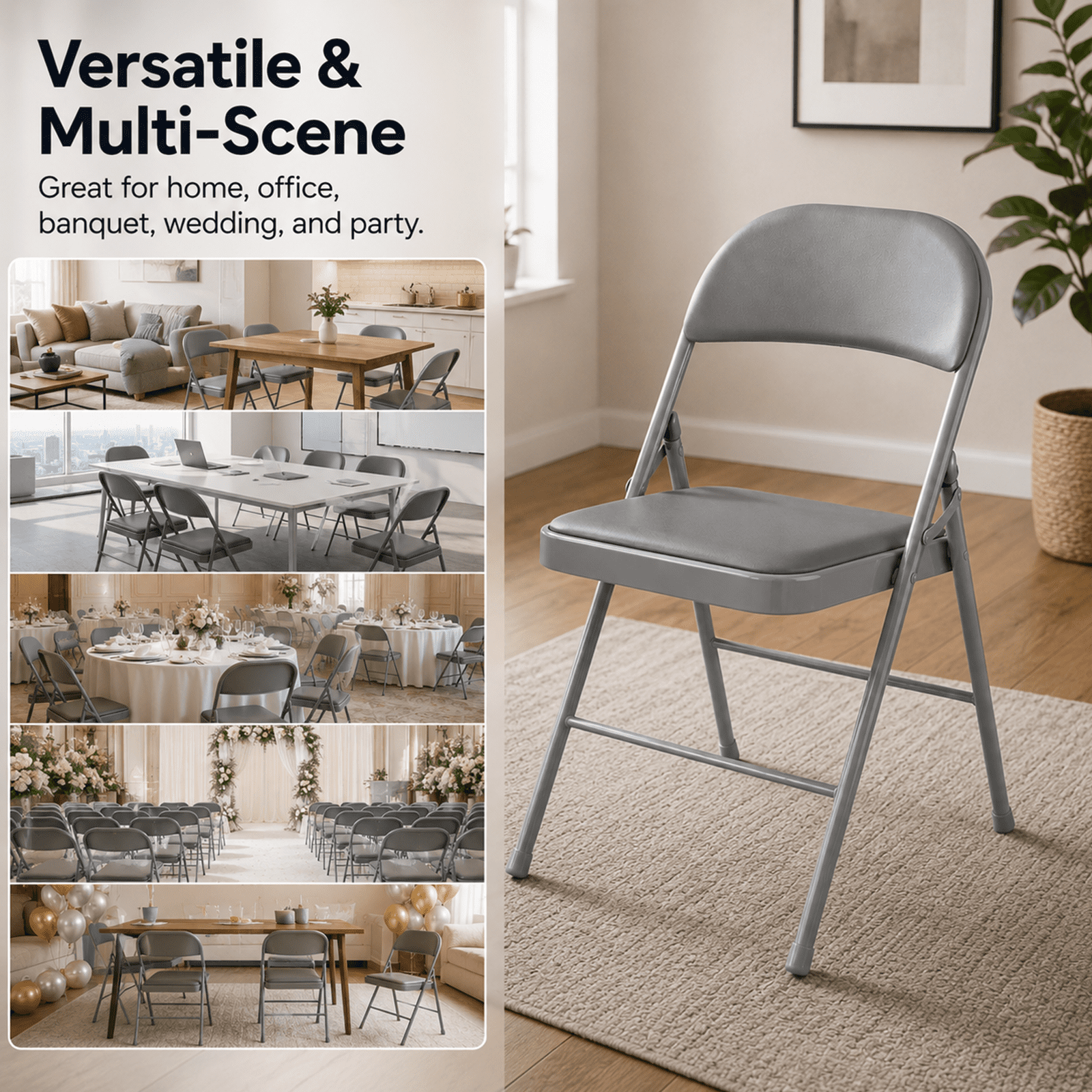 Alvantor 2 Pack/ 4 Pack Folding Chair, with Padded Cushion and Back - PU Leather Stackable Portable Dining Chairs Set, for Home and Office, Conference, Wedding, Party, Patio