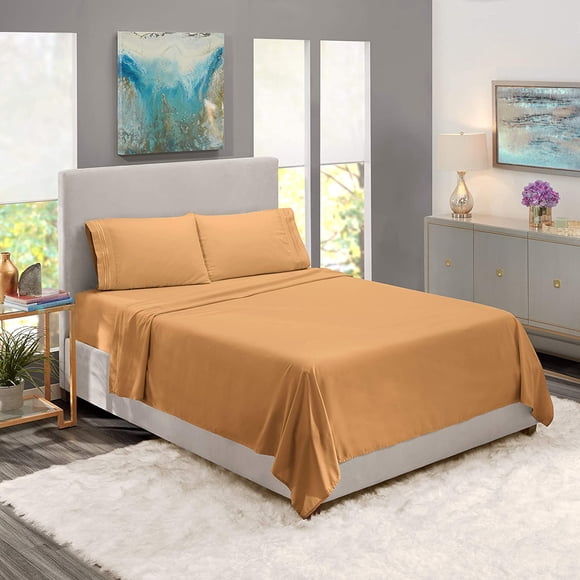 700 Thread Count 100% Egyptian Cotton 3-Piece Fitted Sheet ( 1 Fitted Sheet + 2 Pillow Covers) 24 Inches Deep Pocket Size Solid Pattern