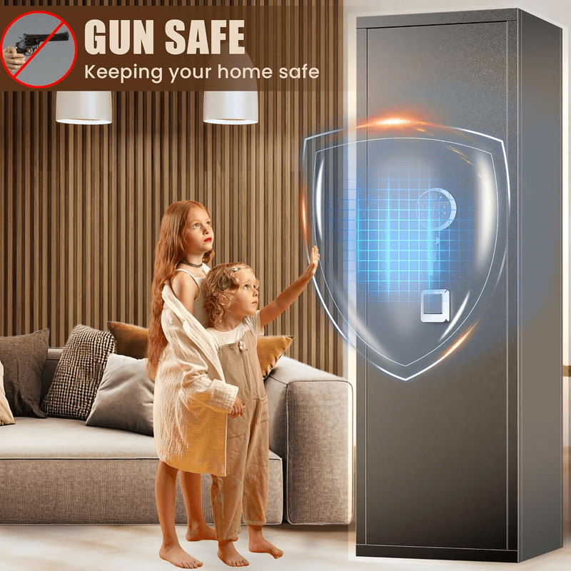 16-17 Gun Safe, 57'' Fireproof Safe, 0.1s Fingerprint Unlock Gun Safe for Rifles and Pistols, Quick Access Rifle Safe with Removable Gun Racks and Pistol Pockets, Black
