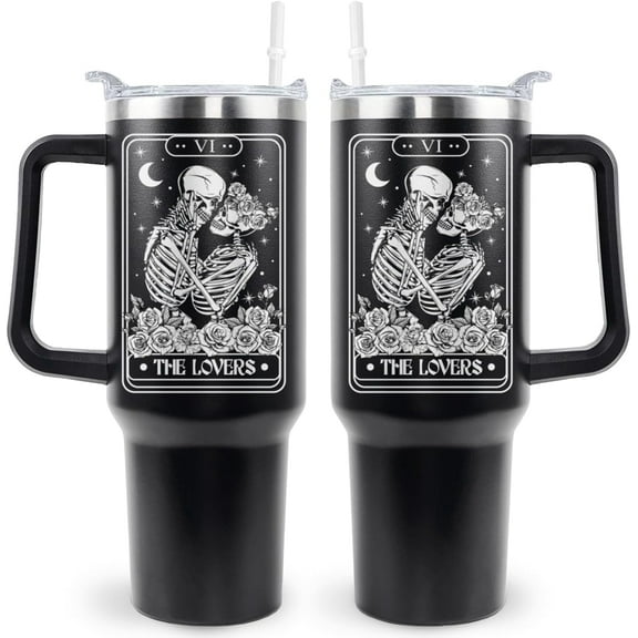 Goth Gifts Gothic Tumblers Halloween Tumbler 40 Oz The Lovers Tarot Cup Skull Gifts For Women Men Travel Mug with Handle Lid and Straw