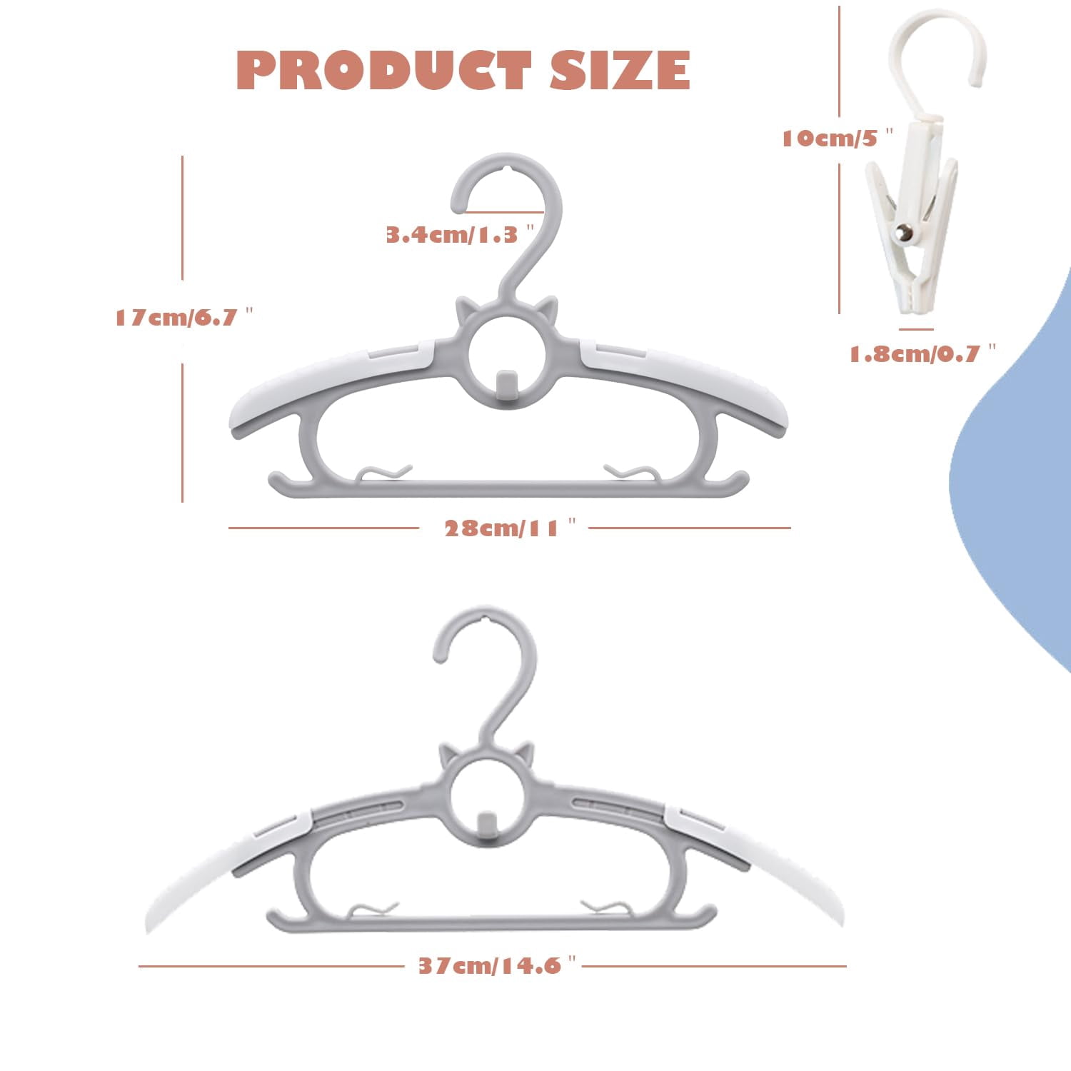 Gray 30 Pieces Adjustable Plastic Clothes Hangers For Nursery and Home Closet Organization