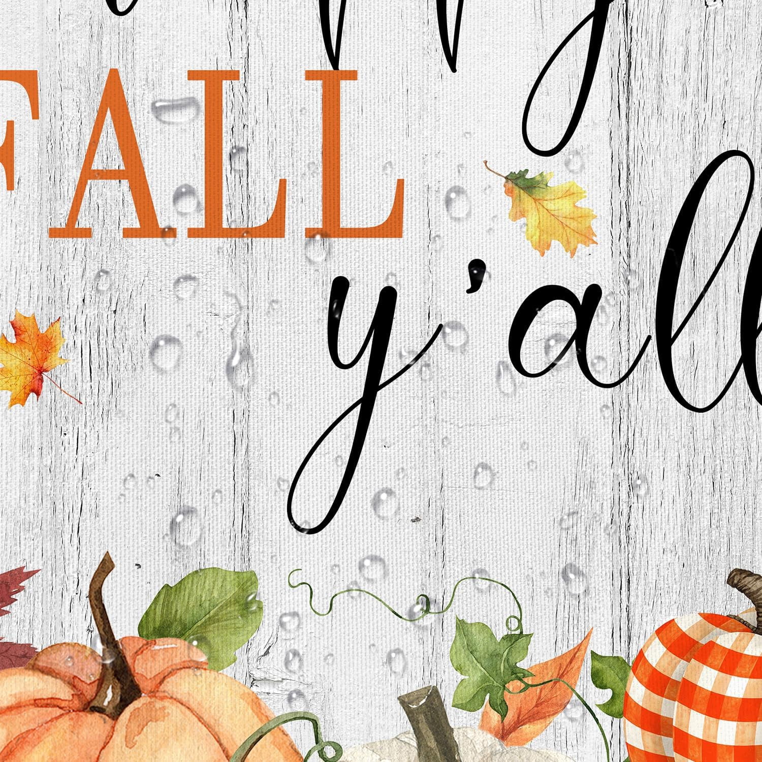Happy Fall Shower Curtain, Farmhouse Maple Leaf Pumpkin Autumn Black White Plaid Wooden Art Printed Bathroom Decor, Waterproof Cloth Fabric Bath Curtain with Hooks 72 x 72 inch
