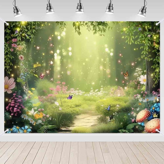 7x5ft Enchanted Forest Fairy Garden Birthday Photo Backdrop for Girls