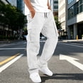 thumbnail image 2 of Men's Cargo Pants Straight Leg Casual Work Multi Pocket Utility Pants White XXXXXL, 2 of 6