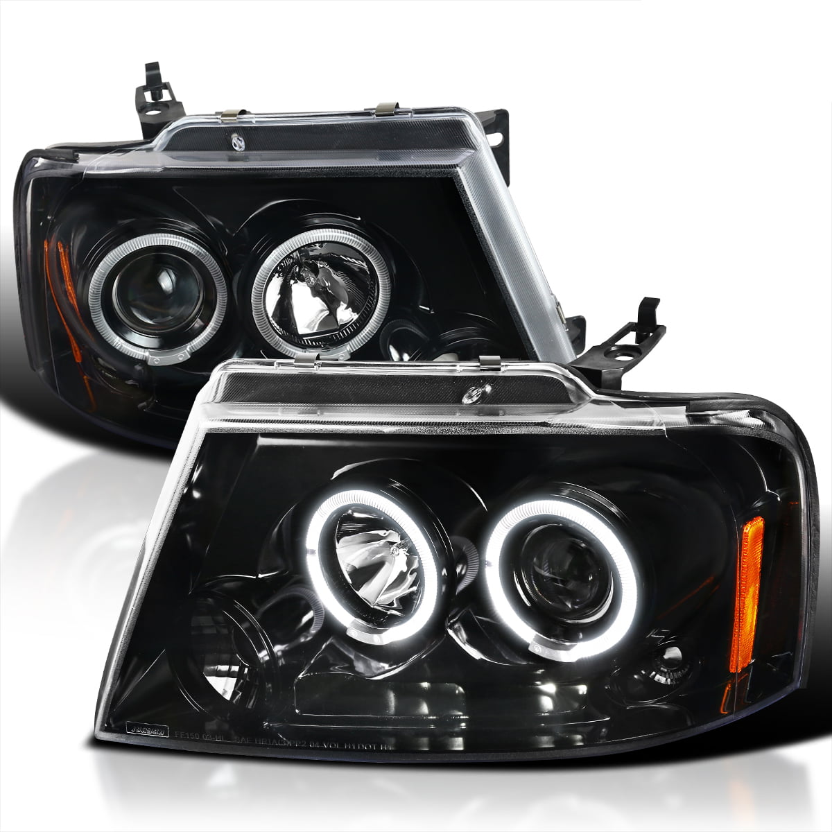 Driver and Passenger Side LED DRL Halogen Headlight Compatible with Ford F-150 Lincoln Mark LT 04-08 Black Housing Clear Corner 