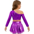 thumbnail image 6 of iiniim Girls Sparkly Latin Hip Hop Jazz Dance Outfit Long Sleeve Sequin Crop Top with Metallic Tutu Skirt Purple 14, 6 of 7
