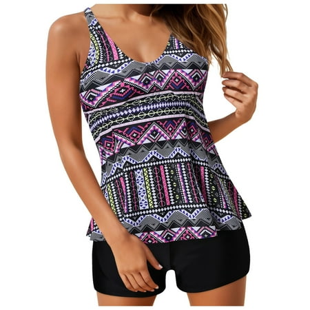 Xudanell WomenS Two-Piece Swimsuits  Striped Tank Top With Boyshorts Summer Beach Parties  Water Sports Swimming Hot Spring Baths Tankini Swimsuits For Women (Z-0-Red S)