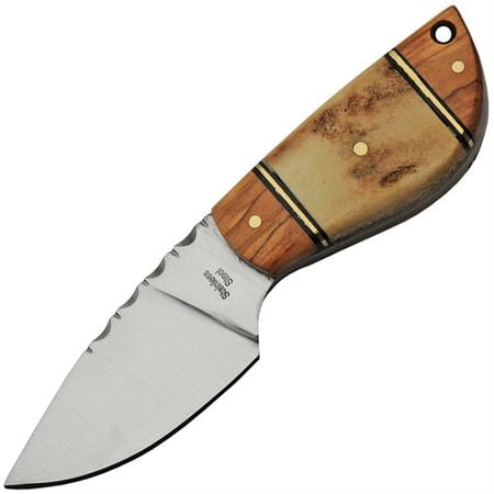SZCO 5" Wild Stag Skinner Style Utility Tool with Stag & Olivewood Handle, Full Tang Stainless Steel and Sheath