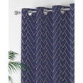 thumbnail image 2 of Geometric Line Thermal Insulated Blackout Curtains for Bedroom 45 Length Yellow Border Indigo Blue Background Room Darkening Curtain 1 Panel Grommet Window Curtain Drape for Living Room Nursery Room, 2 of 7